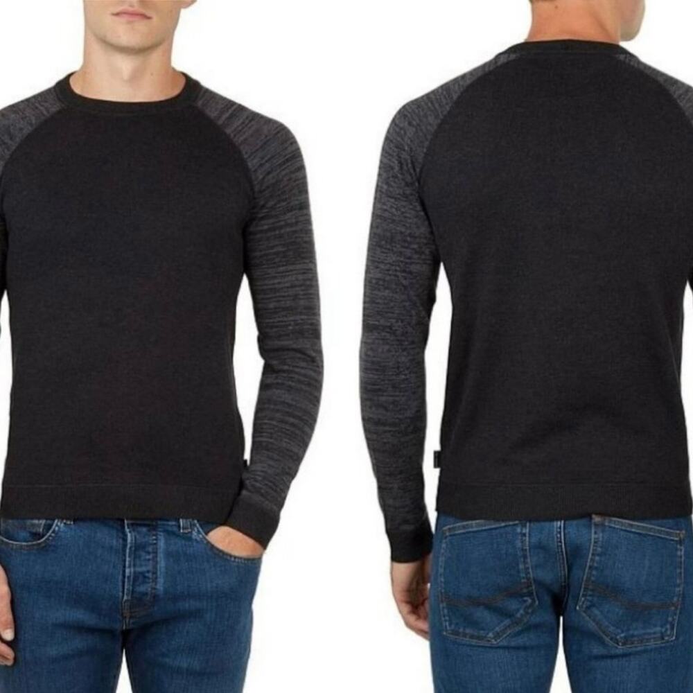 Ted Baker Crewneck Space Dye Sleeve Gray Cotton Silk Blend Sweater Sz 7